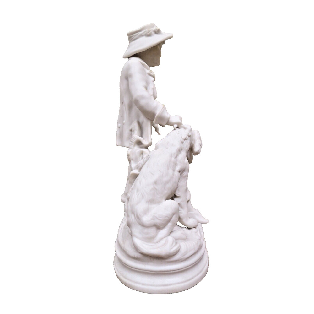 Antique French White Parisian Figurine - Boy And His Dog Figurine 11" - Picture 3 of 10